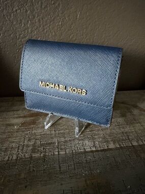 Michael Kors Blue Saffiano Leather Compact Wallet